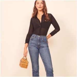 Reformation Black Sheer Blouse